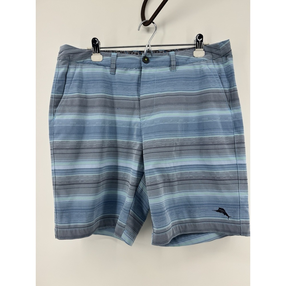 Tommy Bahama Shorts Mens 34 Stripe Island Active Gray Drawstring